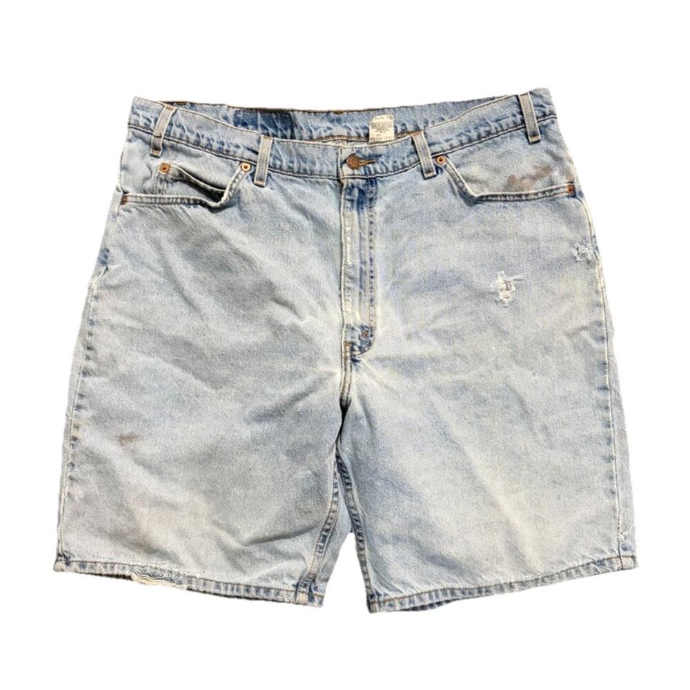 Vintage Levi’s 550 Orange Tab Denim Shorts Size 38 Distressed 90s